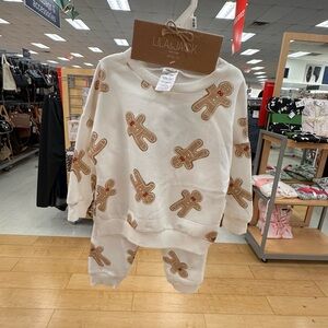 Lila & Jack Kids Gingerbread Matching Set - White and Brown Christmas Outfit